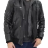 Jaffery Black Hooded Leather Jacket Mens