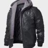 Real leather jacket for men with removeable hood