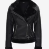 France Women Shearling Black Leather Jacket