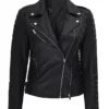 Lucille Womens Black Quilted Asymmetrical Leather Biker Jacket