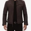 Distressed Claude Mens Biker Brown Quilted Leather Jacket