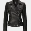 Connecticut Womens Black Leather Motorcycle Jacket