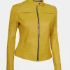 Women yellow biker leather jacket