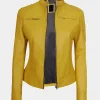 Yellow leather jacket women