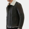 Black Leather White Shearling Collar Jacket for men