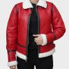 Womens Christmas Red Leather Shearling Jacket