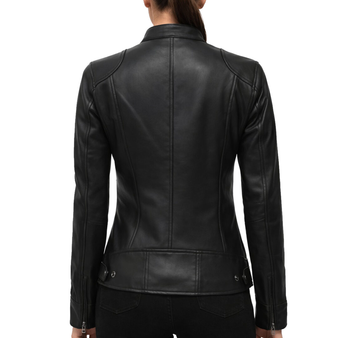 Black biker leather jacket women