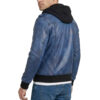 Blue hooded leaher jacke