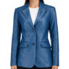 Blue leather coat women