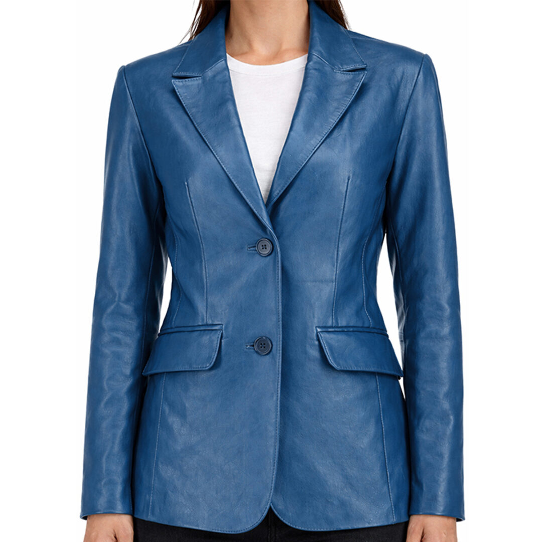 Blue leather coat women