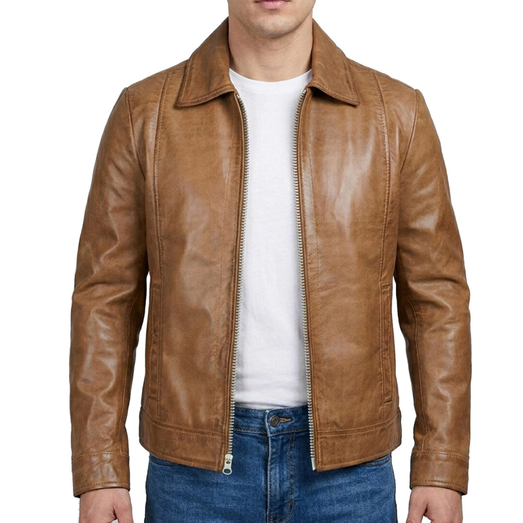 Brown shirt collar jacket men