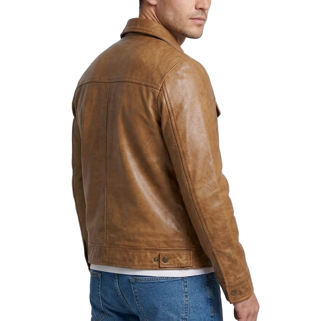 Men's Shirt Collar Brown Real Leather Jackets