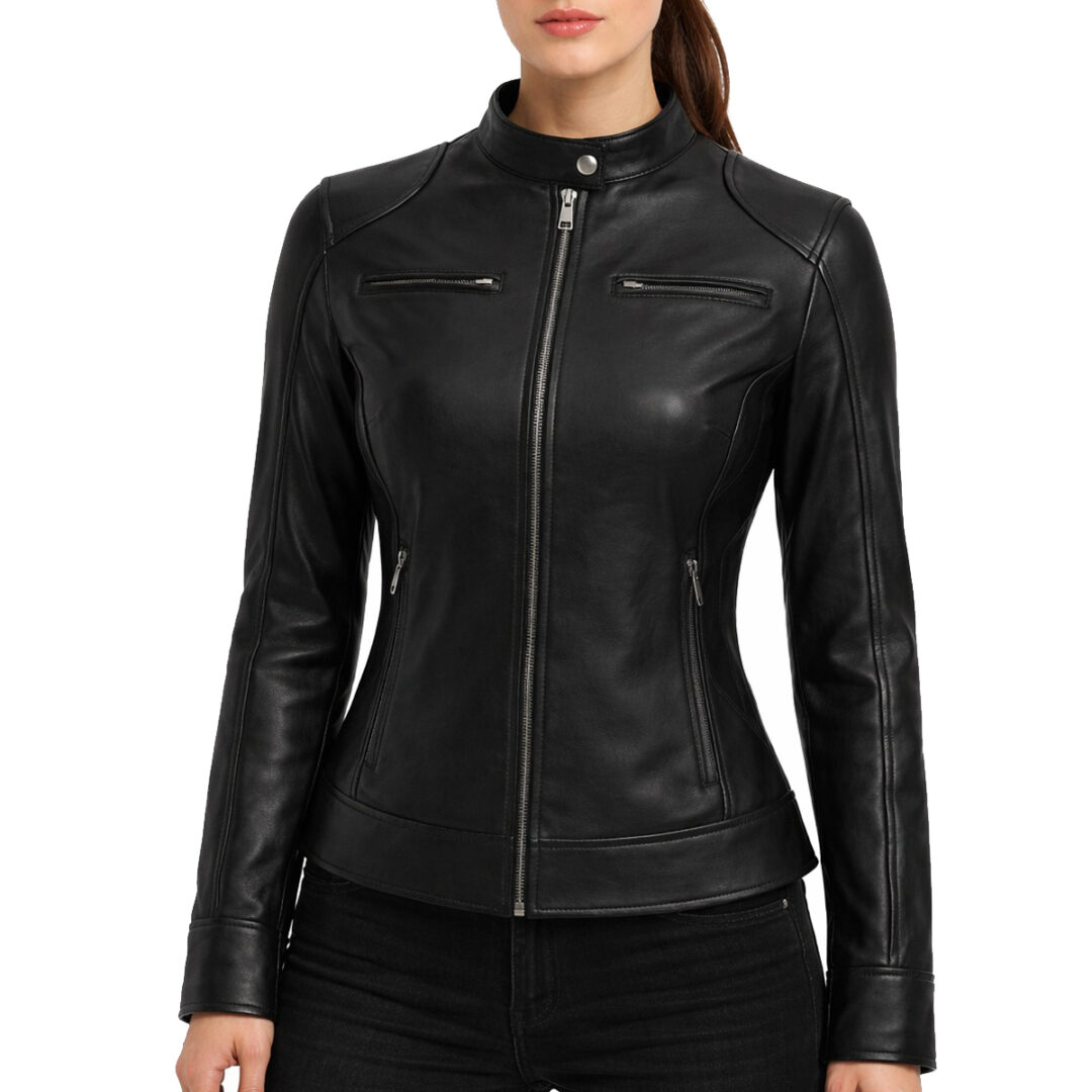 Motorcycle Leather black biker jacket women