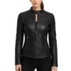 Women Black Biker moto Leather Jacket