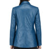 Women blue leather coat jacket