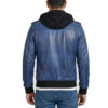 blue leather hooded coat jacket